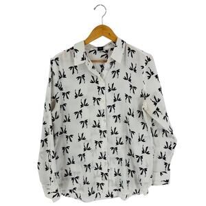 Ann Taylor Womens White Button-Down Collared Blouse Long Sleeve Top Size 12